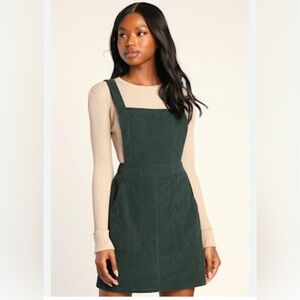 Lulu's Embracing Autumn Emerald Green Corduroy Pinafore Mini Dress - size large